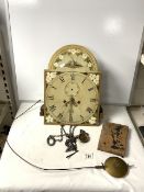 ANTIQUE LONGCASE CLOCK MOVEMENT WITH PAINTED DIAL AND PENDULUM