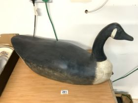VERY LARGE WOODEN DECOY CANADA GOOSE; 68CM LENGTH