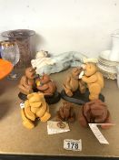 WOODEN POZY BEARS WITH A CERAMIC FIGURE OF A BOY