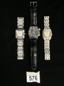THREE REPRODUCTION WRISTWATCHES, ONE WITH LEATHER STRAP