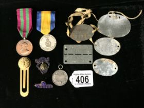 A SELECTION OF MILTARY AND PRISONER OF WAR IDENTITY DISCS / TAGS, ONE, RECTANGULAR FORM, ENGRAVED