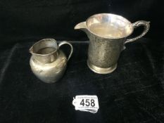 A VICTORIAN STERLING SILVER CREAM JUG, BY GEORGE FOX, LONDON 1859, BEAD BORDER, SCROLL HANDLE AND AN