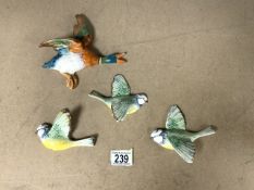 BESWICK FLYING DUCK WITH THREE BESWICK FLYING BLUE TITS (705)