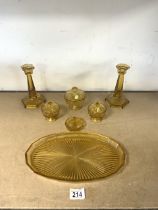 AMBER COLOURED GLASS DRESSING TABLE SET 1950s