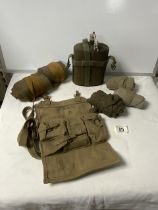 WWII MILITARY BREN GUN WALLET, FLASK AND WWII PUTTIES