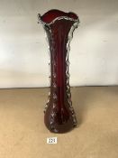 VINTAGE MURANO RUBY RED ART GLASS WITH RIGAREES; 48CM