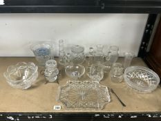 MIXED CUT GLASS, JUGS, VASES AND MORE