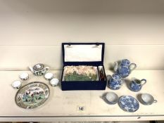MIXED CHINESE ITEMS FAMILLIE ROSE TEA SET, BLUE AND WHITE TEA SET AND MORE
