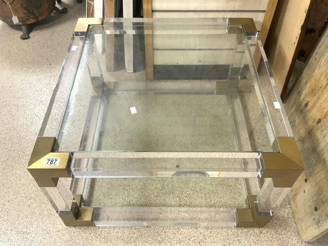 MODERN GLASS AND ACRYLIC AND BRASS SQUARE COFFEE TABLE 71CM