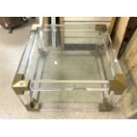 MODERN GLASS AND ACRYLIC AND BRASS SQUARE COFFEE TABLE 71CM