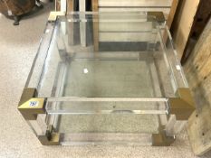 MODERN GLASS AND ACRYLIC AND BRASS SQUARE COFFEE TABLE 71CM