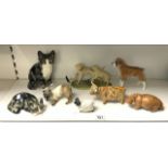 MIXED CERAMIC ANIMALS, WINSTANLEY CATS, BESWICK BOXER DOG AND MORE