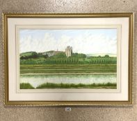 LARGE WATERCOLOUR LOOKING ACROSS SHOREHAM COLLEGE FRAMED AND GLAZED 97 X 70 CM