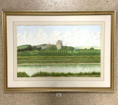 LARGE WATERCOLOUR LOOKING ACROSS SHOREHAM COLLEGE FRAMED AND GLAZED 97 X 70 CM