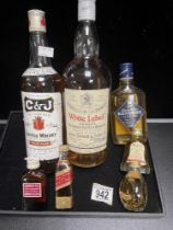 WHITE LABEL DEWAR'S SCOTCH WHISKY, C&J SCOTCH WHISKY, KENMORE AND FOUR MINIATURES