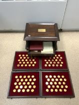 WOODEN CASED FIRST EDITION PROOF SET OF 100 24K GOLD PLATED SILVER COINS "THE MEDALLIC HISTORY OF