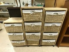 FOUR WOODEN UNITS WITH REMOVABLE BASKETS