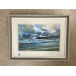 MILES O REILLY WATERCOLOUR DRAWING B.O.A.C AIRCRAFT TAKING OFF FROM HONG KONG AIRPORT FRAMED AND
