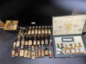 QUANTITY OF MINIATURES INCLUDES WHISKY, COGNAC, RUM, GIN AND THE SIX CLASSIC MALTS