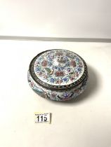 EASTEN METAL LIDDED POT DECORATED IN ENAMEL; 18CM DIAMETER