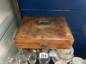 ANTIQUE JEWELLERY BOX WITH FITTED BLUE VELVET INTERIOR