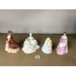 TWO ROYAL DOULTON FIGURINES, ANTOINETTE (HN2326) PAISLEY SHAWL (HN1937) AND TWO COALPORT FIGURINES