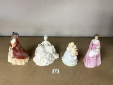 TWO ROYAL DOULTON FIGURINES, ANTOINETTE (HN2326) PAISLEY SHAWL (HN1937) AND TWO COALPORT FIGURINES
