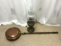 VICTORIAN COPPER BED PAN WITH A FAMOS BRASS OIL LAMP