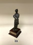 BRONZE FIGURE - WOMAN WITH CHILD ON SQUARE WOODEN PLINTH, 24CM