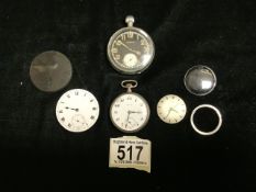 900 SILVER POCKET WATCH, ART DECO 'MEPHISTO' POCKET WATCH WITH BLACK DIAL AND TWO WATCH MOVEMENTS