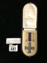 A CASED WWI MILITARY CROSS ENGRAVED TO REVERSE 'CAPT H. LLOYD WILLIAMS (159472) JULY 1916 ROYAL