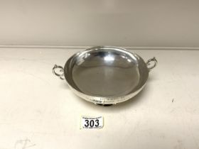HALLMARKED SILVER CIRCULAR TWO HANDLED SHALLOW BOWL INSCRIBED "PRESENTED BY STAMFORD BRIDGE