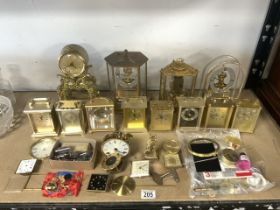 QUANTITY OF BRASS CLOCKS INCLUDES CARRIAGE CLOCKS