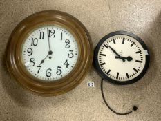 TWO VINTAGE WALL CLOCKS WOODEN AND METAL