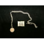 HALLMARKED SILVER WATCH CHAIN 39CM WITH ATTACHED FOB 50 GRAMS