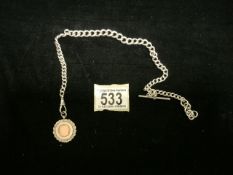 HALLMARKED SILVER WATCH CHAIN 39CM WITH ATTACHED FOB 50 GRAMS