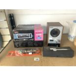 MIXED ITEMS REALISTIC MPA - 45 35 WATT P.A. AMPLIFIER, SONY, JVC MICROPHONE, SONY XPLOD CAR STEREO