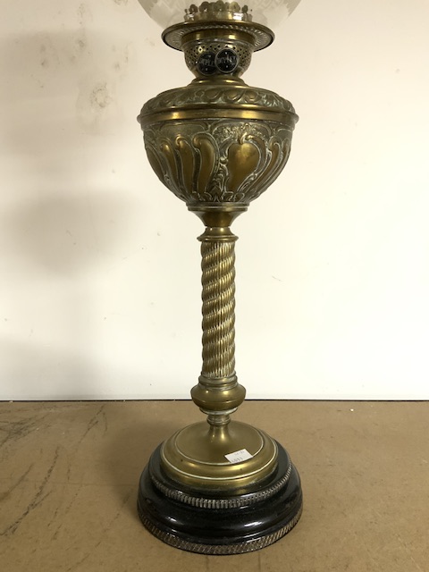 ART NOUVEAU COLUMN STYLE BRASS OIL LAMP BY DUPLEX 78CM - Image 2 of 6