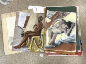 QUANITITY OF PASTEL AND CRAYON DRAWING OF ADULT THEMES 75 X 56CM