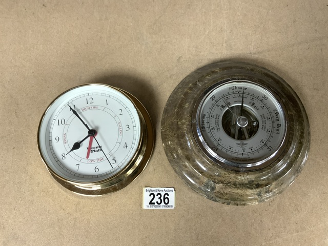 MARBLE SURROUND BAROMETER (SHORTLAND SMITHS) WITH A MODERN CLOCK