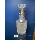 HALLMARKED SILVER NECK AND CUT GLASS DECANTER BY PREECE AND WILLICOMBE; 30CM