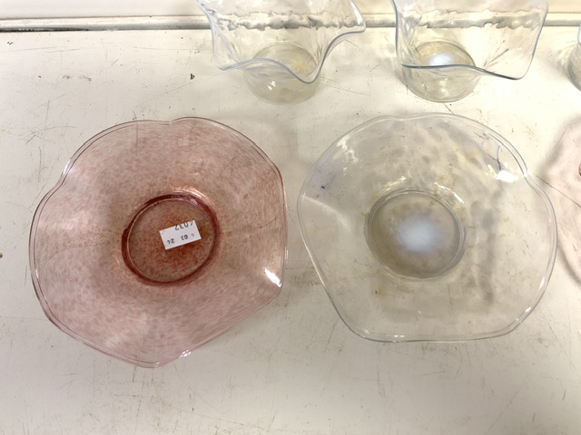 VASELINE GLASS GLASS BOWLS WITH SAUCERS AND PINK GLASS WITH GOLD FLECK - Image 2 of 7