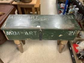 VINTAGE WOODEN MILITARY AMUNITIONS BOX CONVERTED AS A COFFEE TABLE