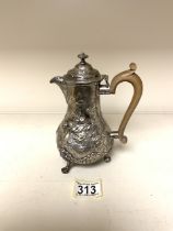 HALLMARKED SILVER EMBOSSED COFFEE POT DATED 1921 19CM