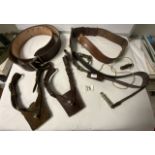 MIXED LEATHER BELTS INCLUDES EAST GERMAN ARMY, WWII BRITISH SAM BROWNE SWORD FROG, 1914 MILITARY