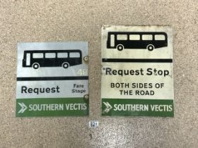 TWO VINTAGE METAL DOUBLE SIDED BUS STOP SIGNS SOUTHERN VECTIS LARGEST 39 X 30CM