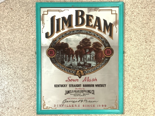 TWO VINTAGE ADVERTISING MIRRORS, JIM BEAM AND HOPPE NIGHT CAP; LARGEST 79 X 63CM - Image 2 of 4