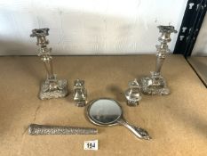 SILVER PLATED ITEMS INCLUDES CANDLESTICKS, PEPPERS AND MORE