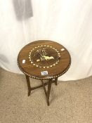 ROUND WOODEN TABLE WITH CARVED TOP