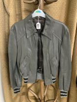 MEN'S SMALL GREY LEATHER JACKET.